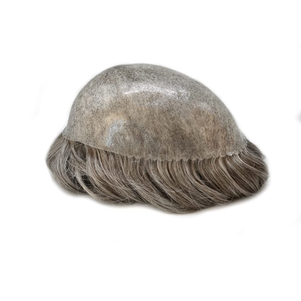 Mens Toupee Human Hair Systems Full Poly Thin Skin Hair Piece Replacement 0.1MM