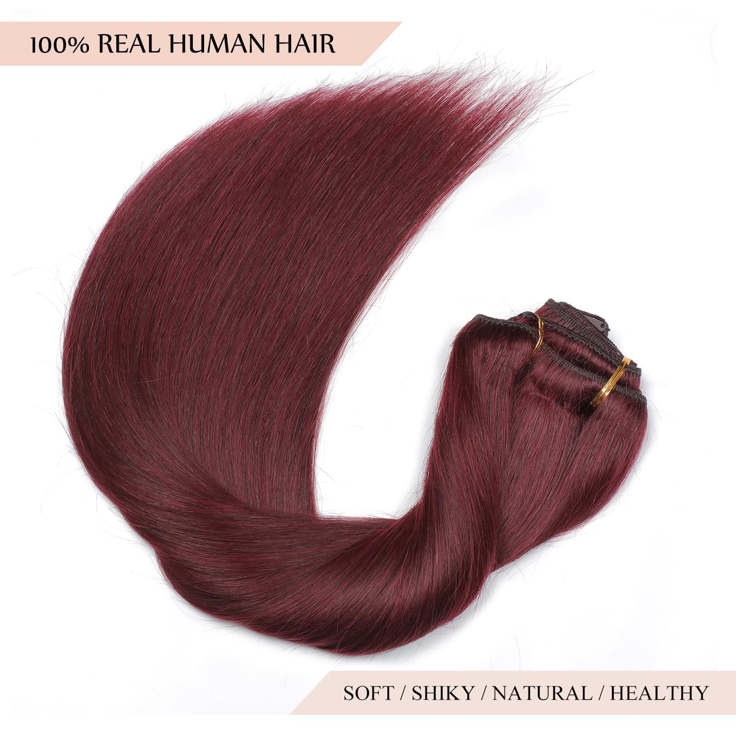 Clip in Hair Extensions 14 inch 130g Burgundy Red 100% Brazilian Remy – Soft