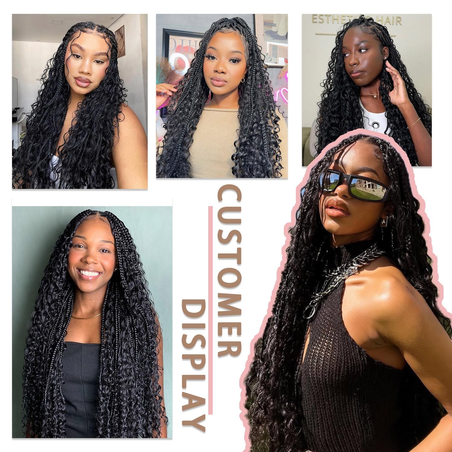 Boho Crochet Braids Human Hair 14 Inch Pre looped Goddess Box Crochet Hair with