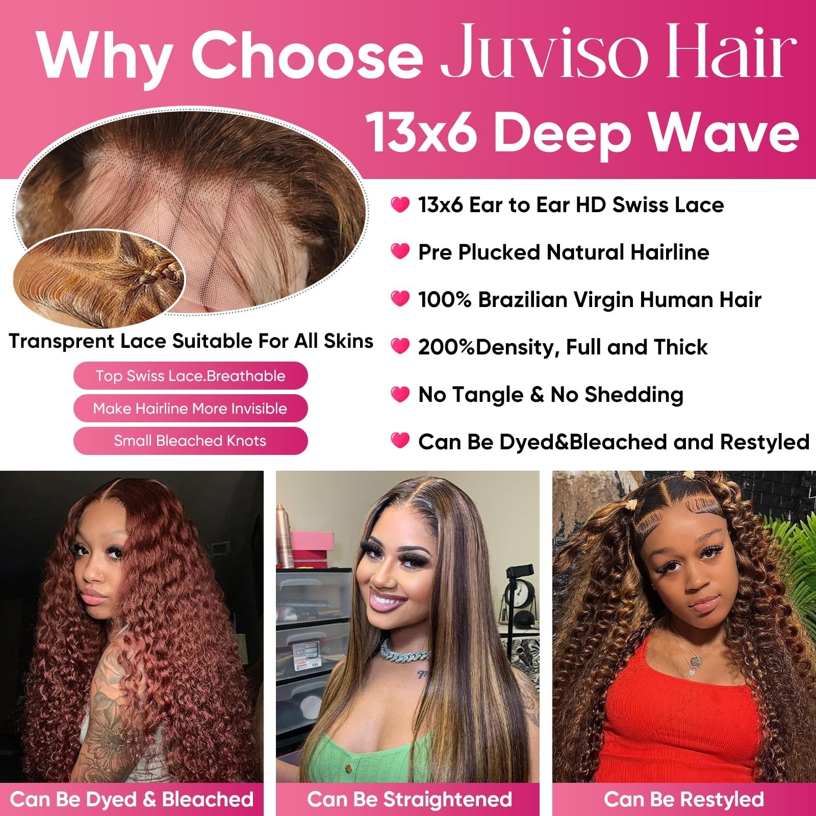 30″ Honey Blonde Deep Wave Lace Front Wig, Ombre Curly Human Hair, 200 Density