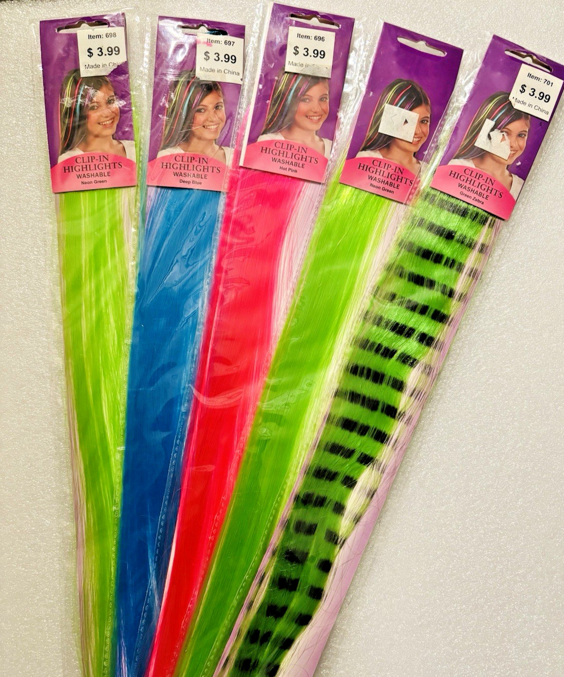 Lot of 5 STYLE STUDIO Multi Color Synthetic Clip-In Hair Extension Wash or Cut