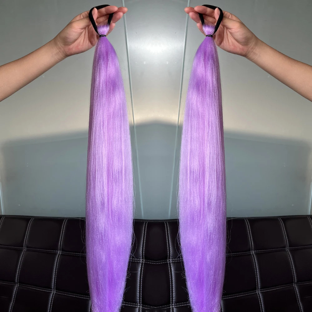 Synthetic 2Pcs Straight Ponytail with Elastic Tie Colorful Braiding Hair Extensi