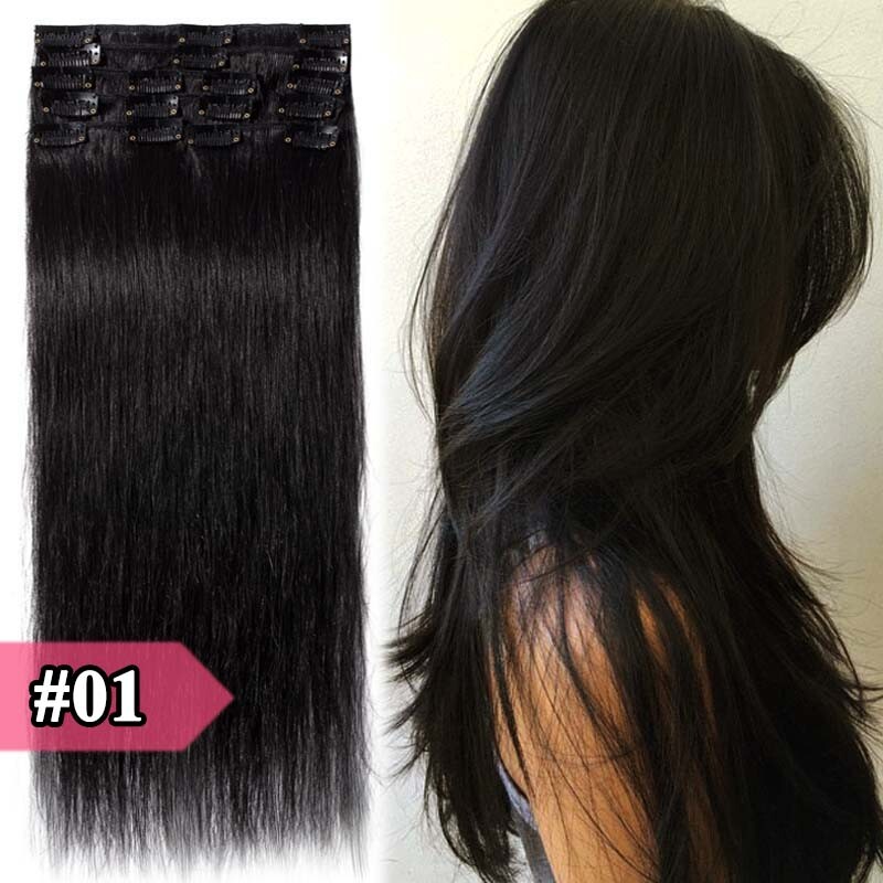 8PCS Real Remy Clip in 100% Human Hair Extensions Weft Full Head Top Quality US