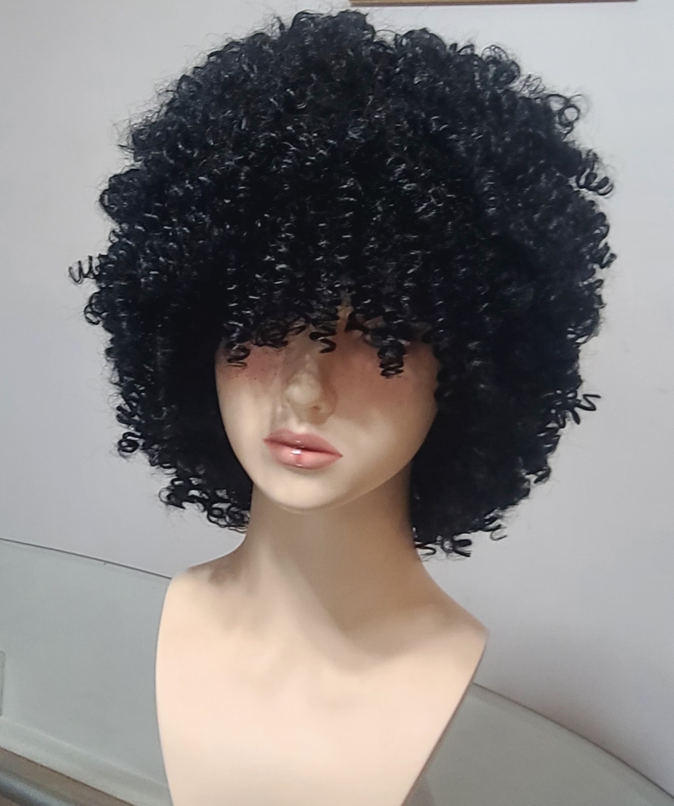 14″afro kinky Curly with Bangs black, synthetic full machine-made,200density.
