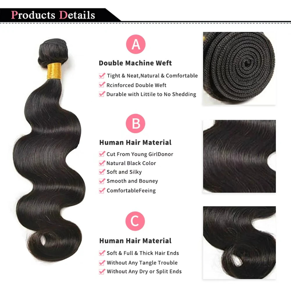 Body Wave Bundles Human Hair Natural Black Brazilian Hair Weave Bundles Human
