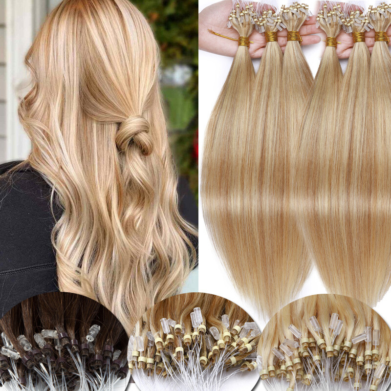 150g Thick Loop Micro Ring Human Hair Extensions Microlink Nano Beads Tip Blonde