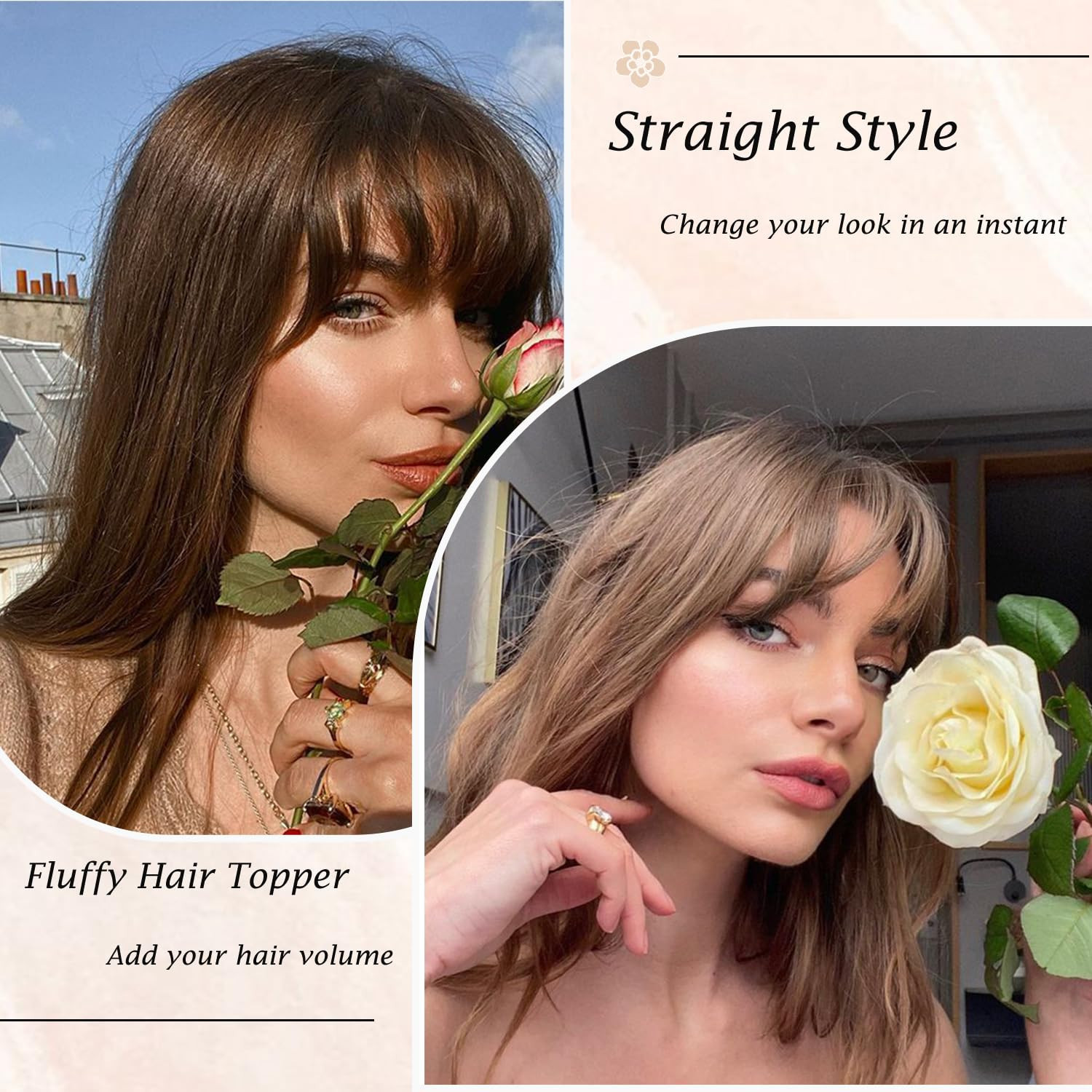 CIVRIE 18 inch Hair Topper Brown straight 360 woman wide center part quality