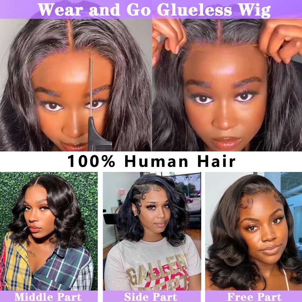 Wear and Go Glueless Wigs Human Hair Pre Plucked Pre Cut 4×4 Body Wave Bob Wig