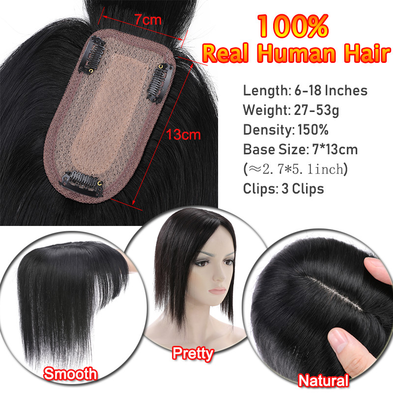 15×15 Clip In Women Topper REAL Human Hair Clip In Large Silk Base Hairpiece US