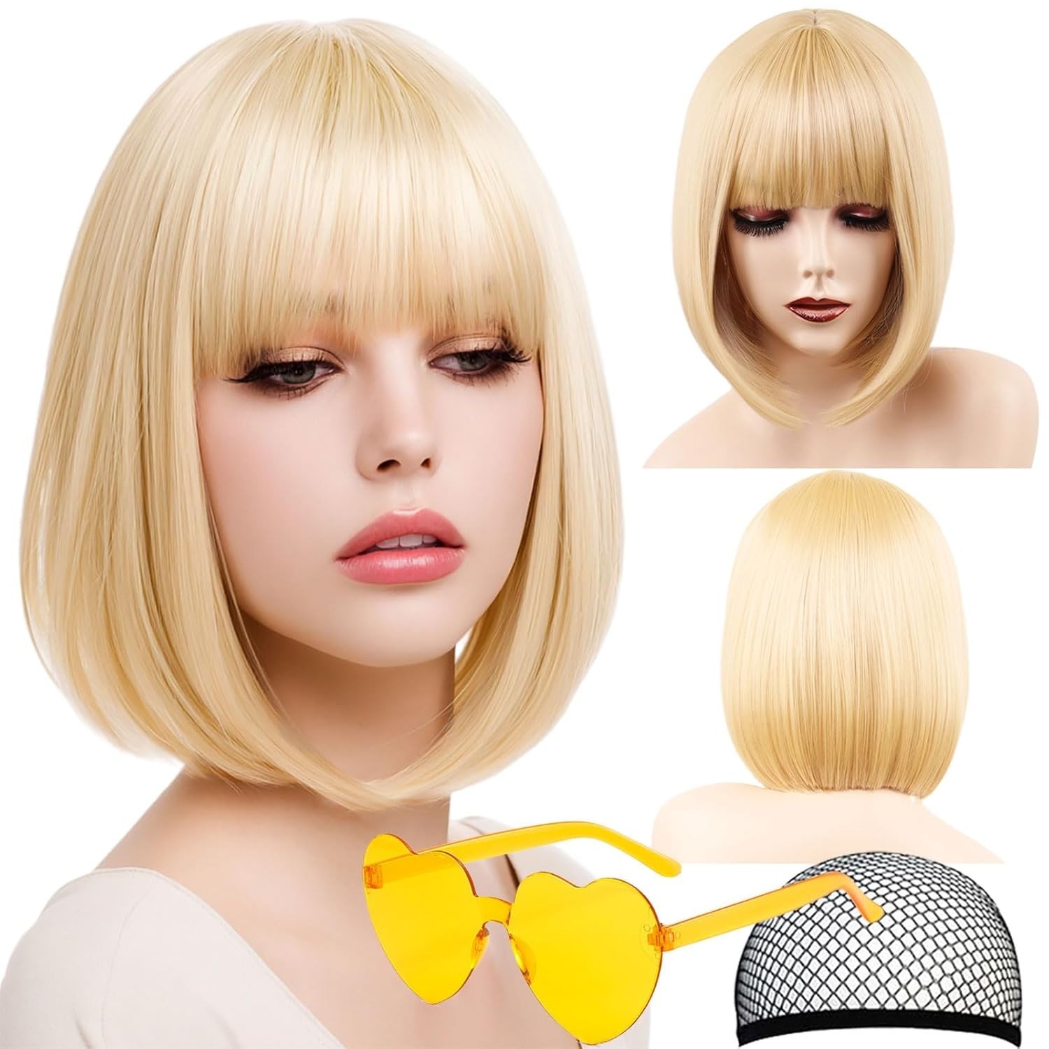 12″ Blonde Straight Bob Wig for Women Cosplay Party 105E668780