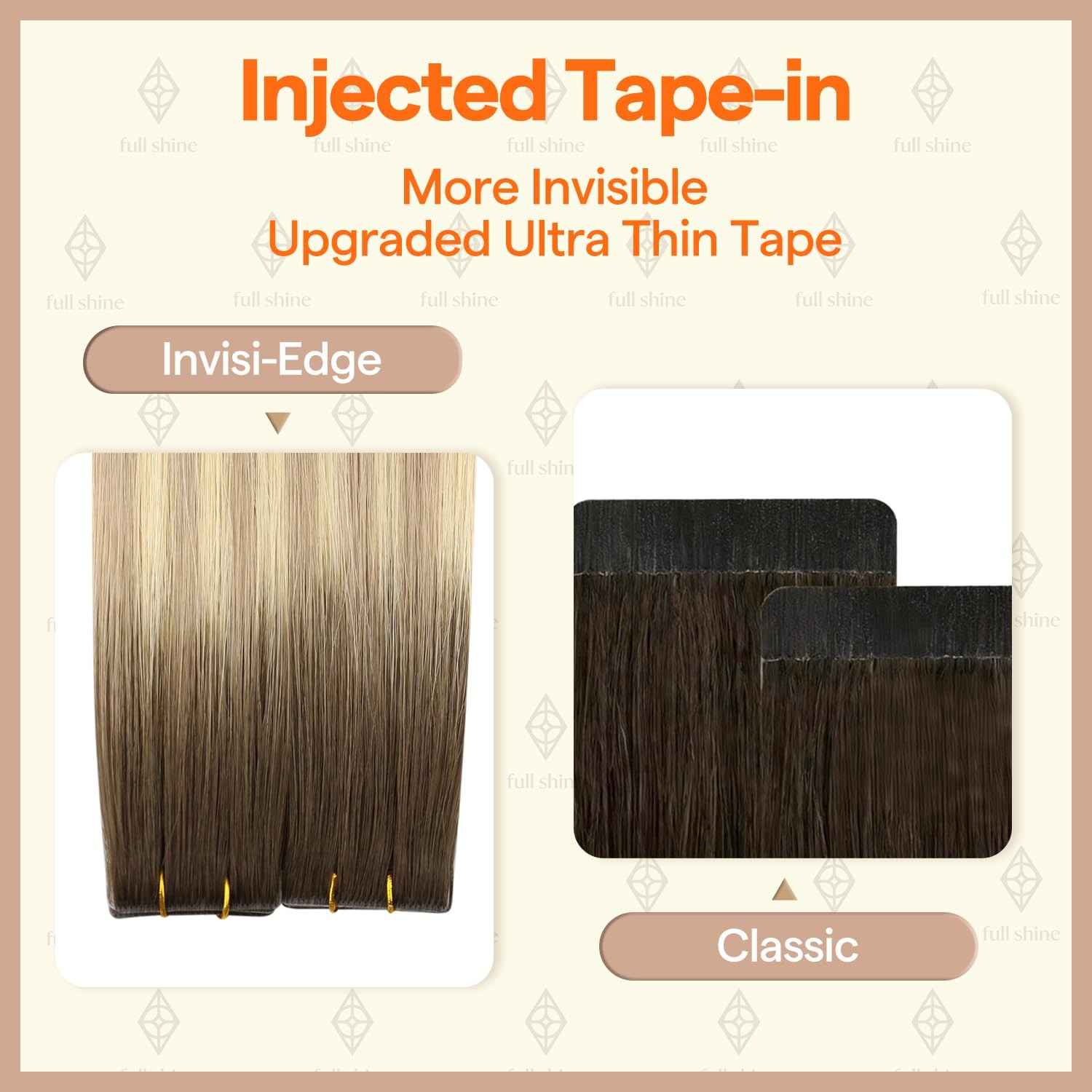 Full Shine Invisible Tape in Hair Extensions Human Hair, Color Shadow Root Es…