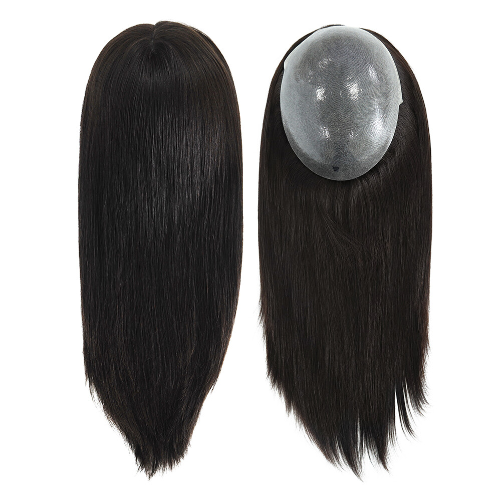 Topper for Women Top Pieces Remy Human Hair Poly Skin Knotted Hair TP22 18”