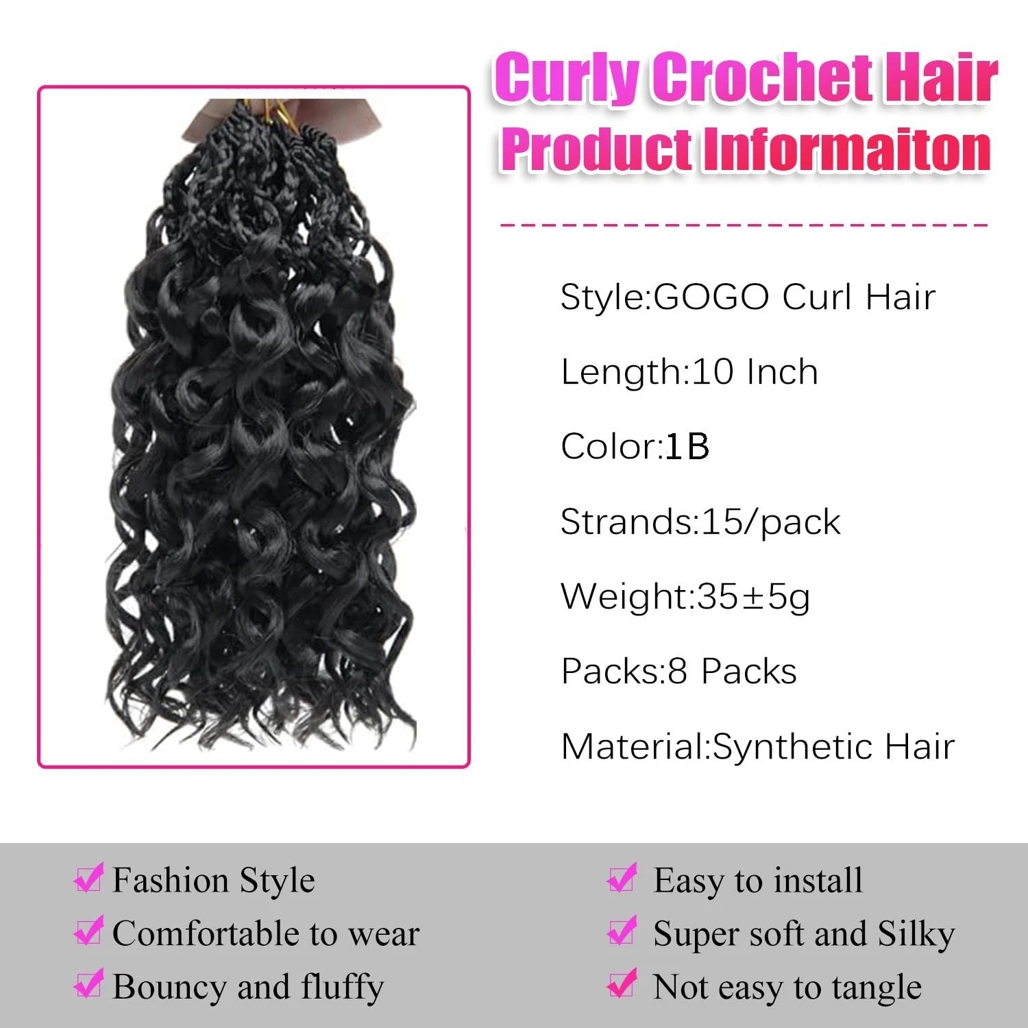 Gogo Curl Crochet Hair 8 Packs Pre Looped Short Curly Ocean Water Wave Synthetic
