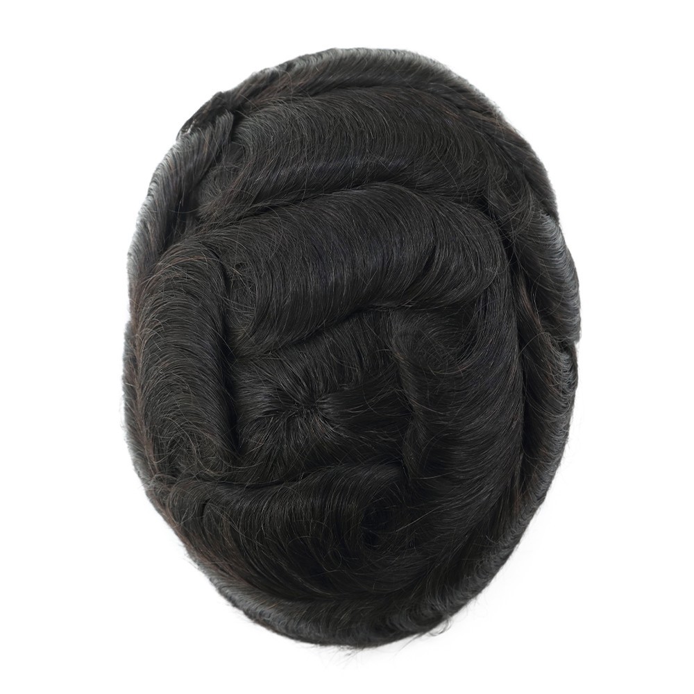 Mens Human Fine Mono Hair Replacement System Durable Hairpiece Poly Skin Toupee
