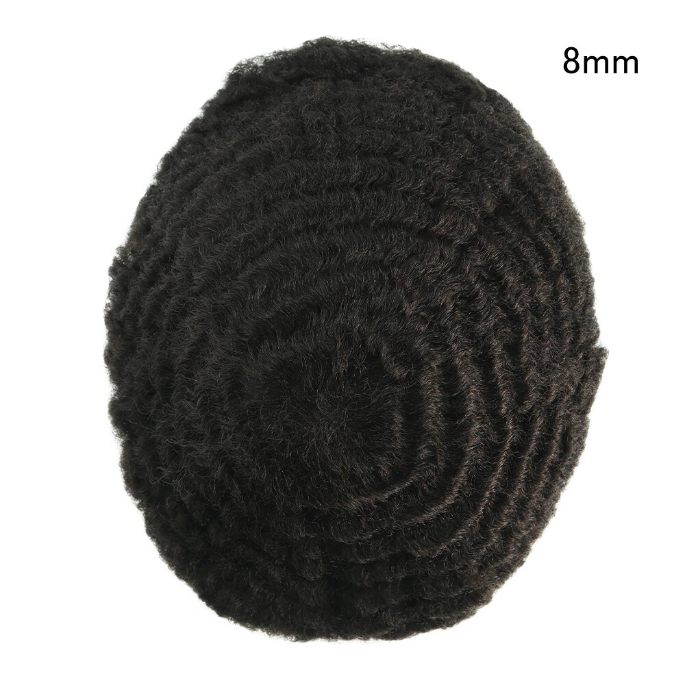 Mens Human Hair Toupee Afro Curl Hair System French Lace Black Hair Piece