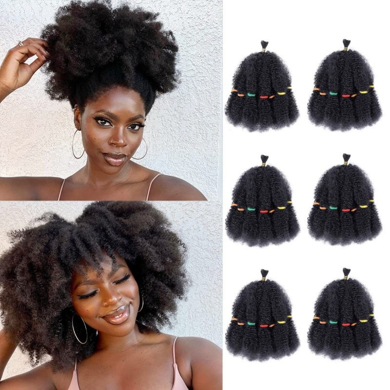 Afro Kinky Curly Hair for Crochet & Braiding Styles, Nat Blk, 12″, 10 Roots