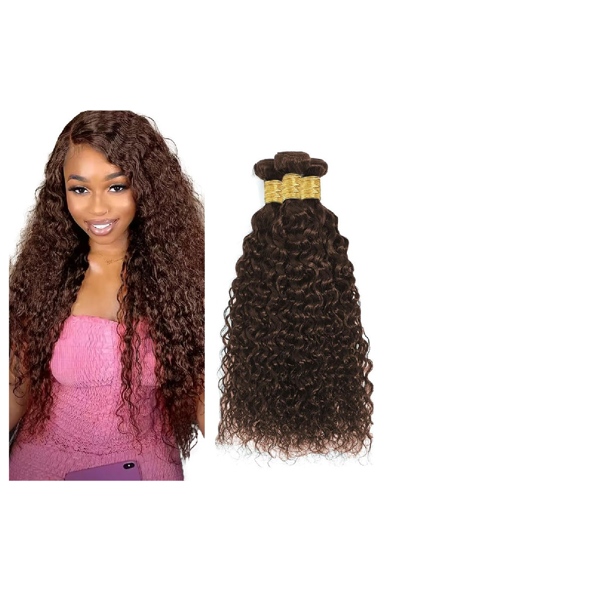 Raivide 34 34 34 Inch Chocolate Brown Bundle Color 4 Water Wave Human Hair