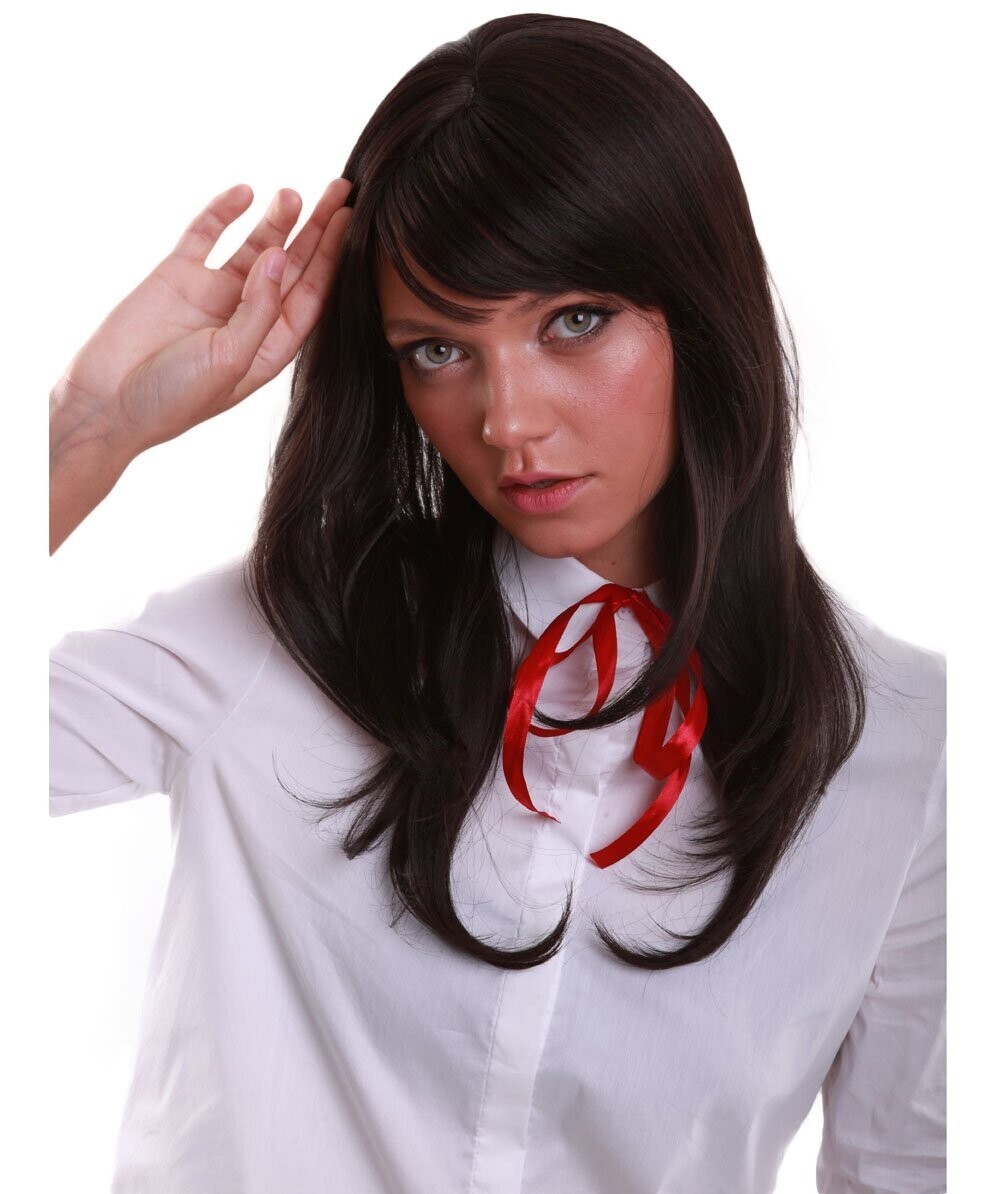 Adult Women’s Anime-themed Dark Brown Wig with Bangs, Breathable Capless Cap,