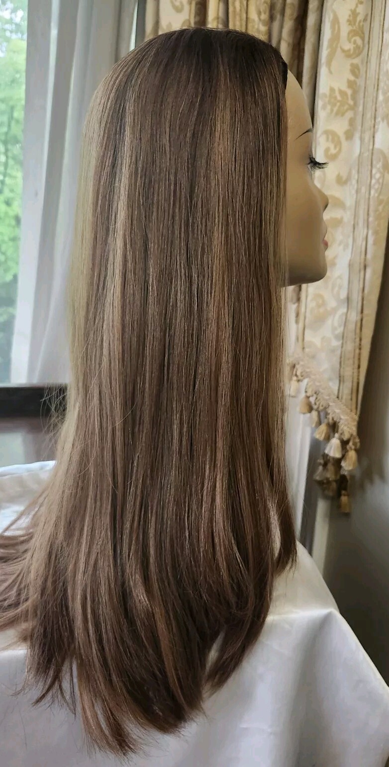 Honey Dark Blonde European 100% Human Hair Band Fall Wig Medium Cap 23” Inches