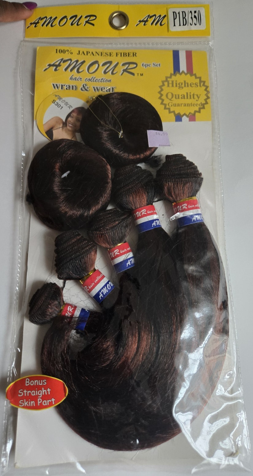 Amour Wrap & Wear Straight Hair Extension 24in Synthetic Dark Brown 6pc P1B1350