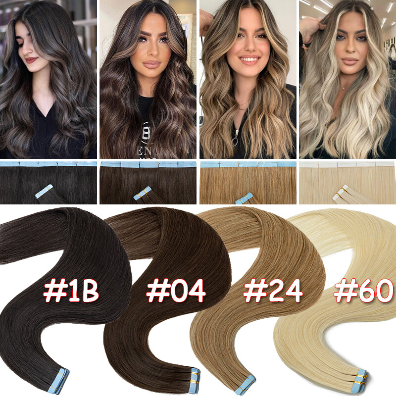 Invisible Thick Tape In Real Remy Human Hair Extensions Skin Weft Full Head 150G