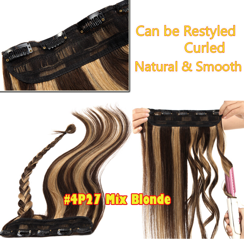 Thick One Piece Clip In 100% Remy Human Hair Extensions 3/4 Full Head Weft Ombre