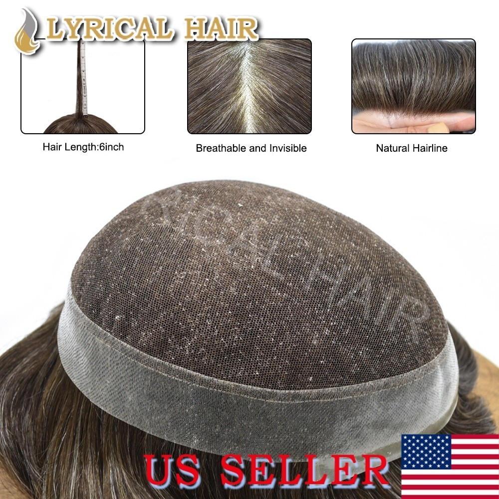 Mens Toupee Hair Replacement System French Lace&PU Breathable Human Hair Piece