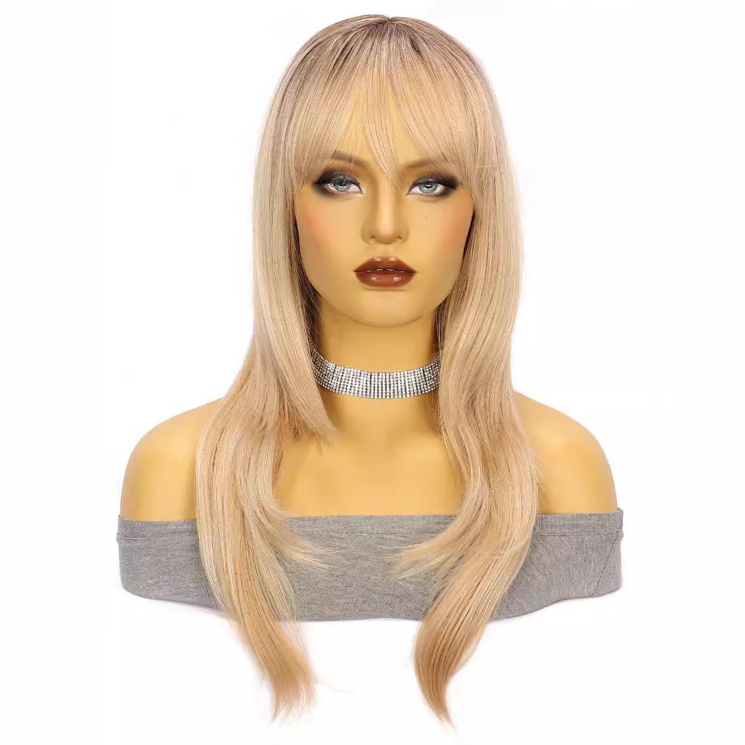 Ombre Blonde Layered Fashion Machine Made Rose Net Synthetic Wig for Women