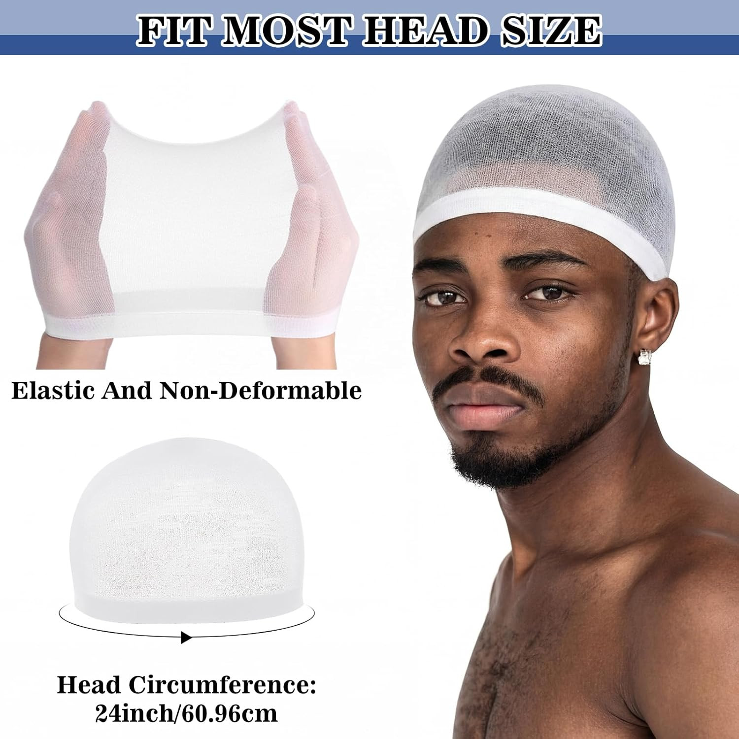 10 Pcs White Stocking Wave Cap Nylon Beanie Stretchy Wig Caps for Men Women