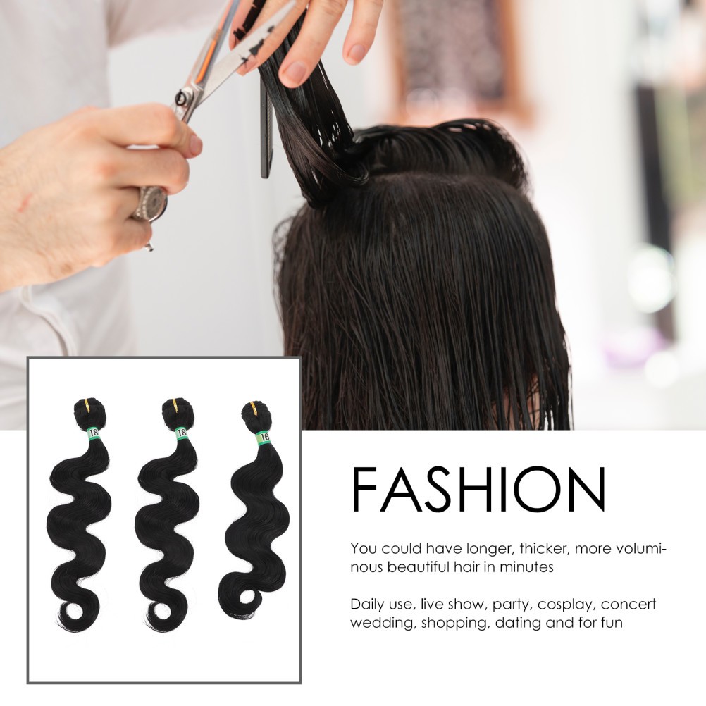 3Pcs Synthetic Body Wave Hair Bundles Reusable Soft Smooth Hair Wefts