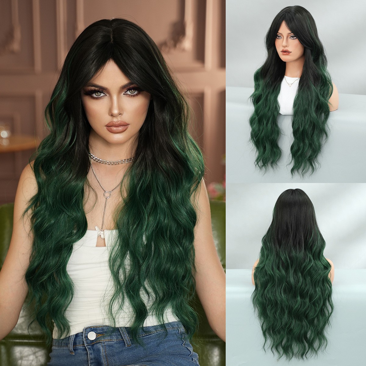 Dark Purple Long Wavy Wig Heat-Resistant Lolita Synthetic Hair Wigs for Women