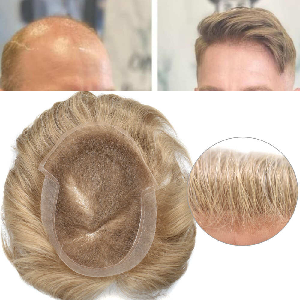 French Lace Front Mens Toupee Poly Pu Hairpiece Natural Hair Replacement Systems