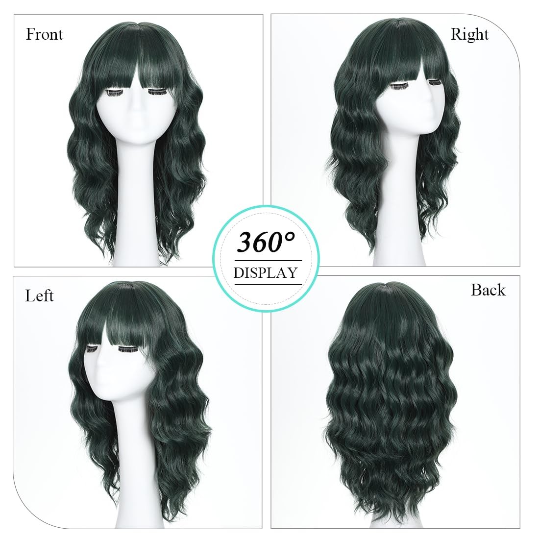 Dark Green Wigs for Women 16 Inch Charming Wig with Bangs for Women Shoulder …