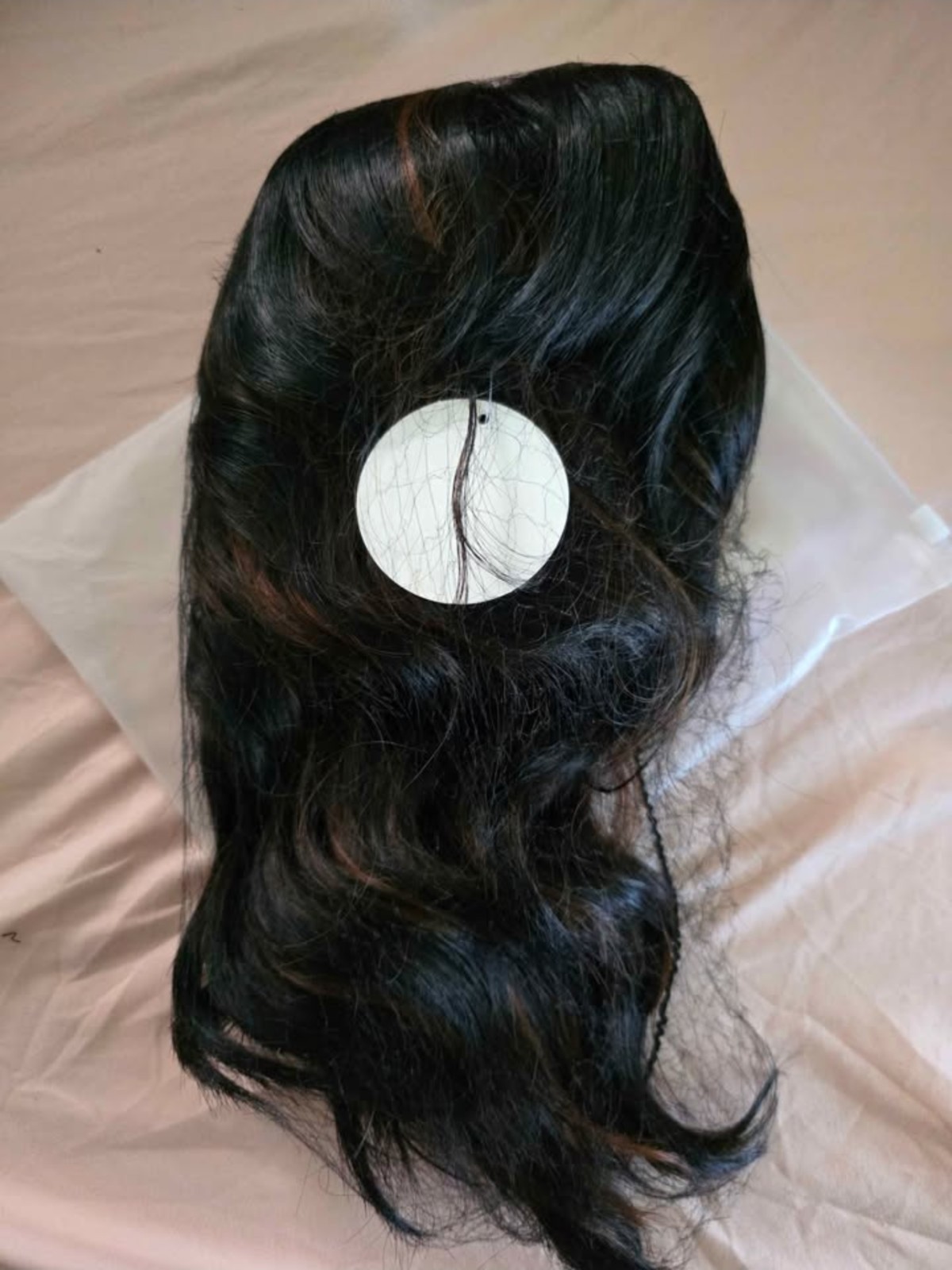 Medium Black/Brown Highlights Synthetic Wavy Wig Rose Net Adjustable