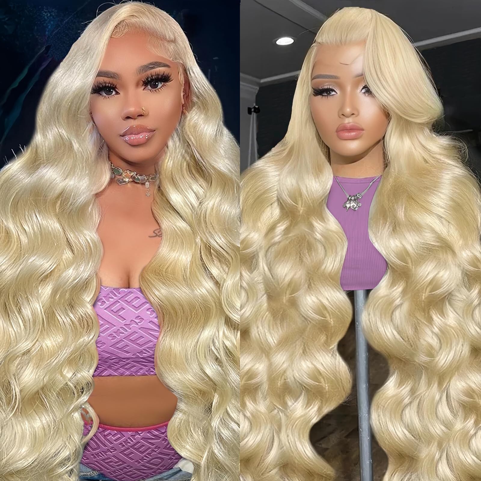28″ 200 Density Blonde Lace Front Wig, 13×6 Body Wave, Pre-Plucked, Glueless Hum