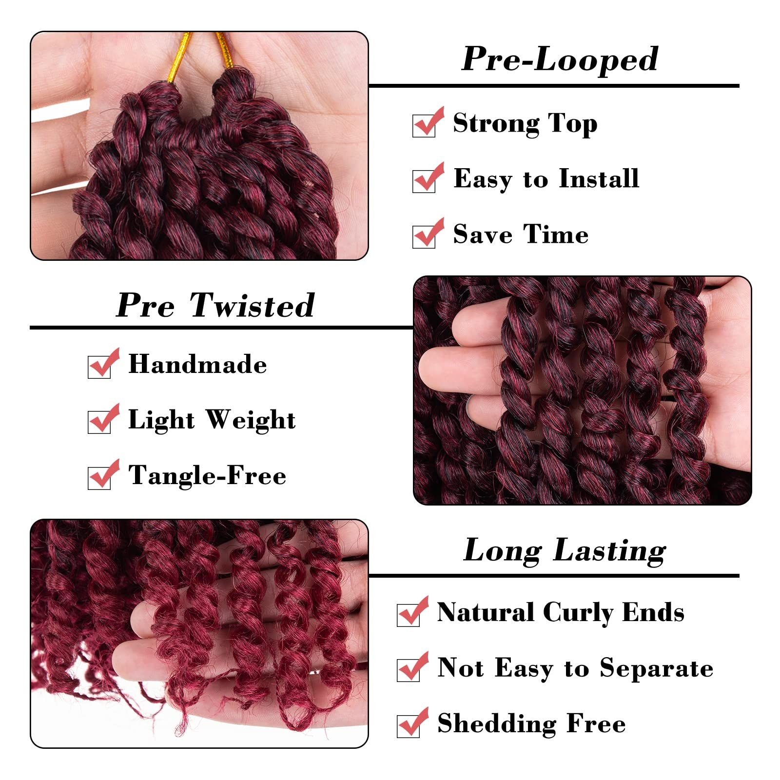 Leeven Ombre Burgundy 14 Inch Pretwisted Passion Twist Crochet Hair 8 Packs Pre