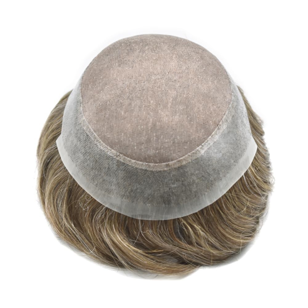 Mens Toupee Hairpiece Durable Fine Mono Poly Human Hair Replacement System