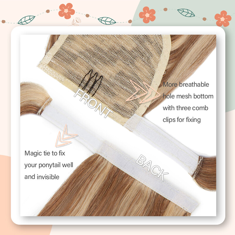 Ponytail Extensions Claw On/Clip In 100% Real Remy Human Straight Long Hair 22IN