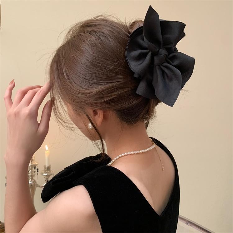 Large Fabric Bow Hair Claw Clip Retro Ponytail Braid Sweet Girl Accessory