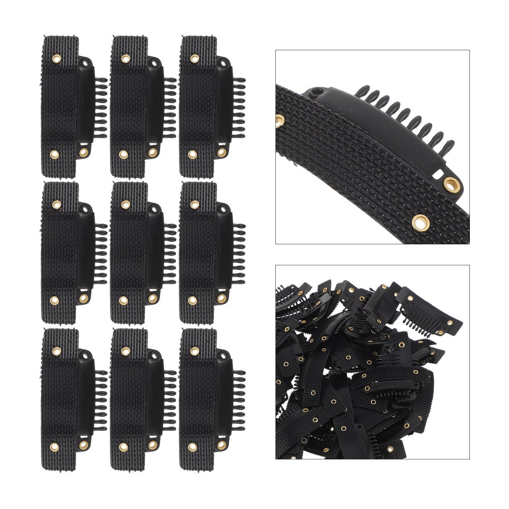 50Pcs Reusable Self Adhesive U Shape Wig Clips Black Durable Plastic Metal