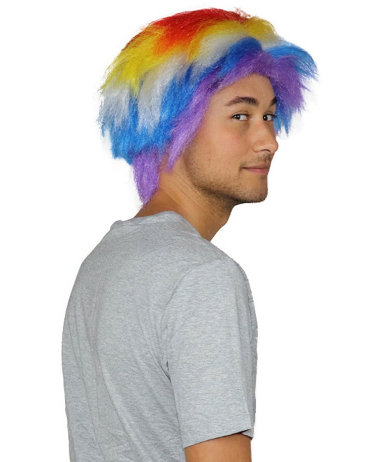 Crazy Clown Around Wig, Rainbow Clown Scary Wigs, Premium Breathable Capless Cap
