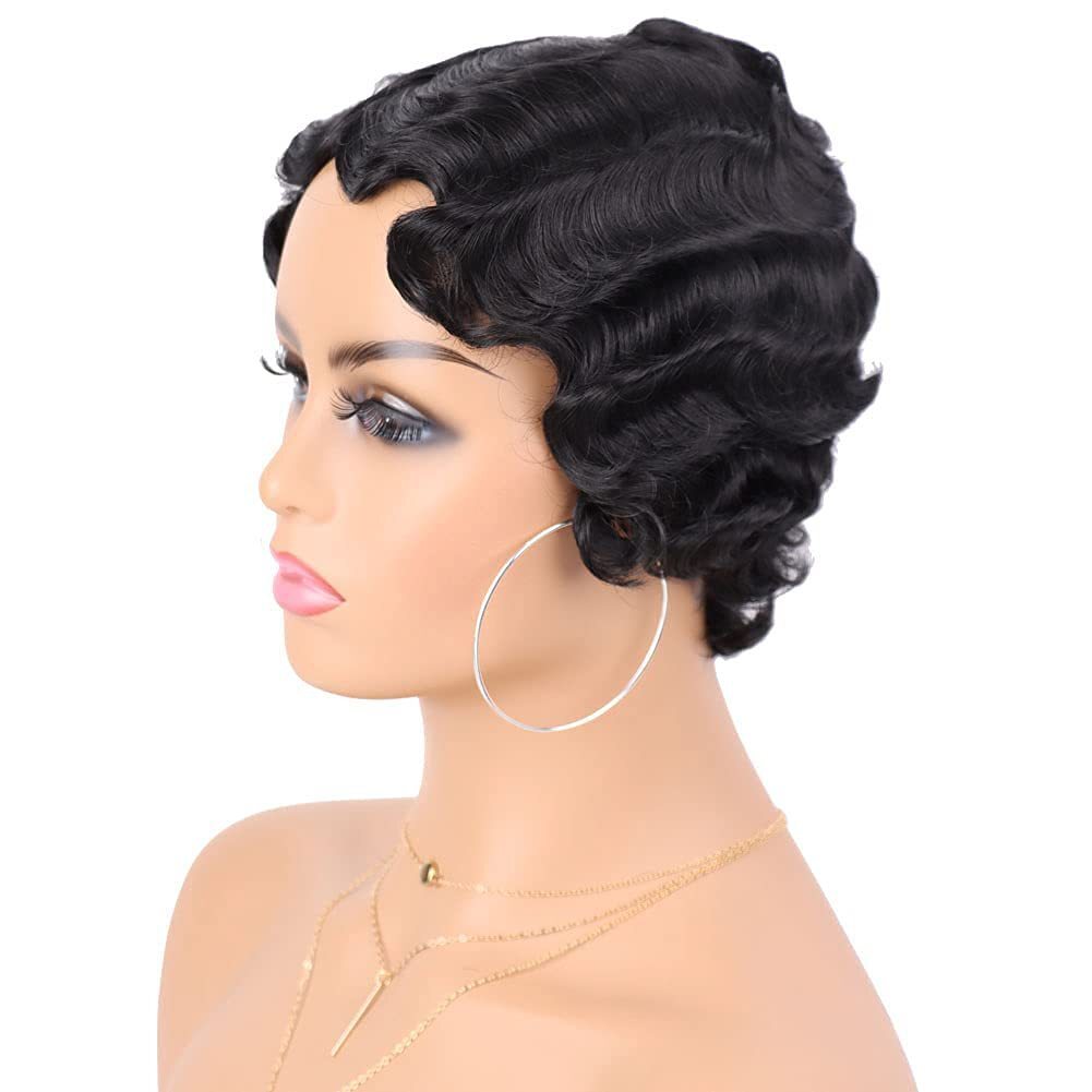 Retro Finger Wave Wig for Women Short Wavy Wig Vintage 1920s Cosplay Party Wigs