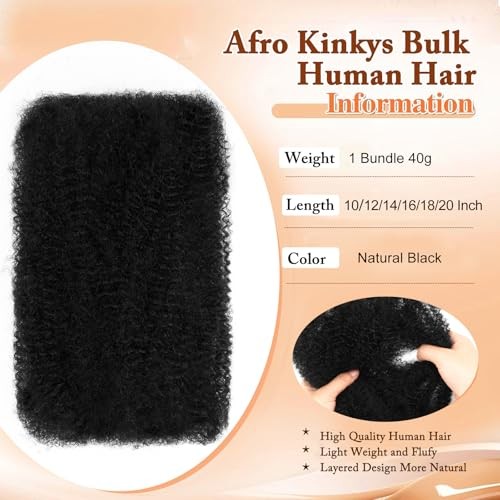 Spring Twist Hair Afro Kinkys Bulk Human Hair 10 Inch（1Pack） Natural Black