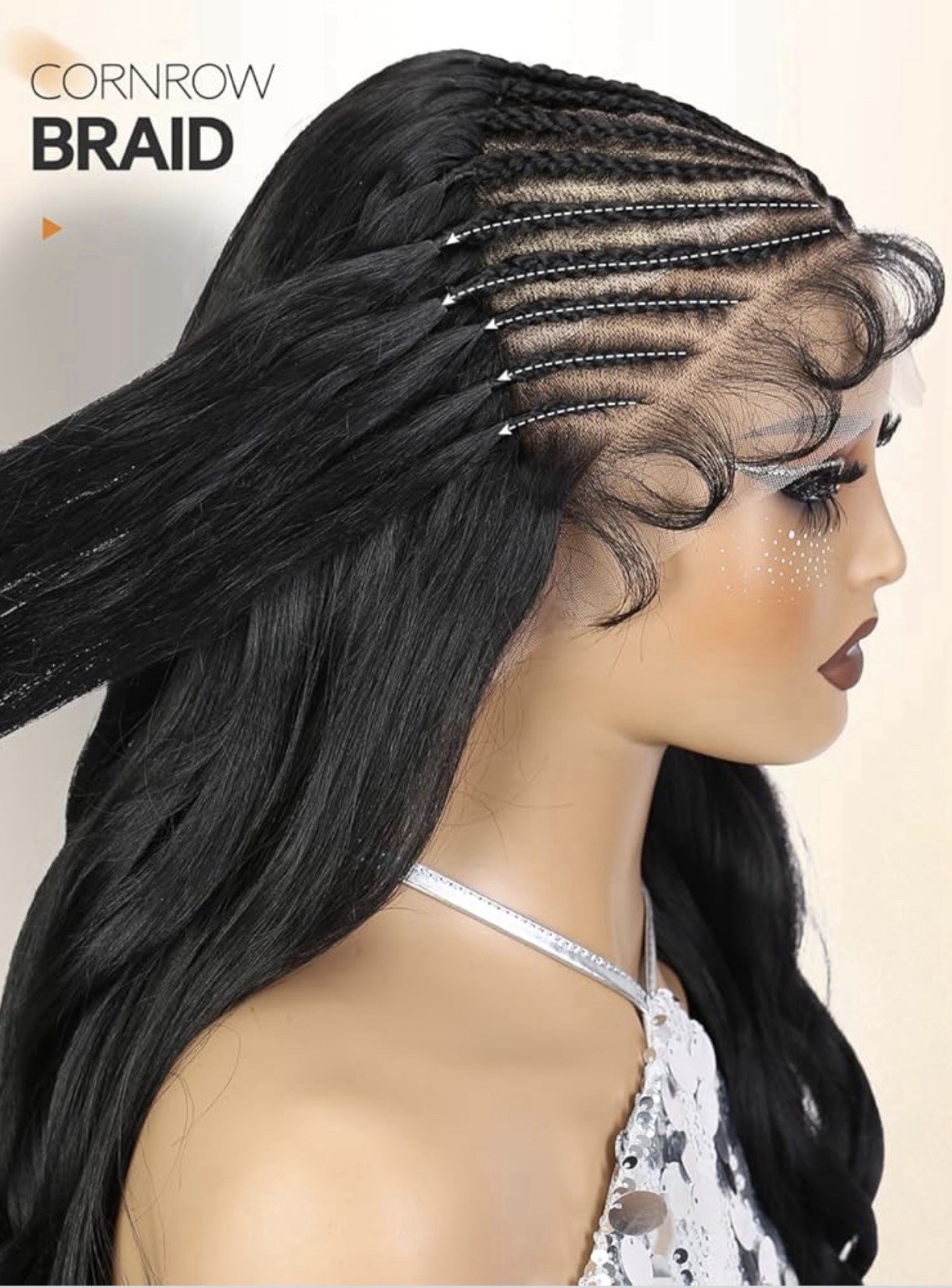 13X6 Lace Front Light Yaki Curly Wigs Pre- braided Cornrow W/ Baby Hairs