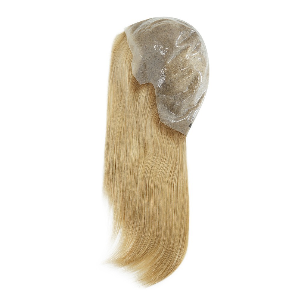 Women Wigs Human Hair Full Head Wigs Poly Skin Medium Size Dark Root 14”#SIC