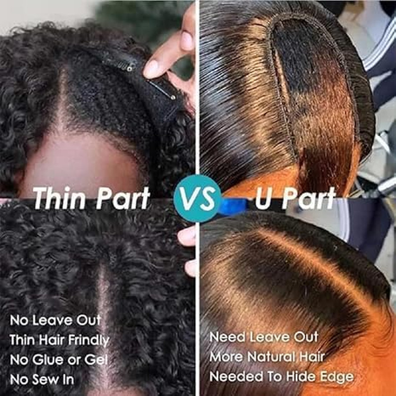 Afro Kinky Curly V Part Wig Human Hair Brazilian Virgin Upgrade U Part Wigs Glue