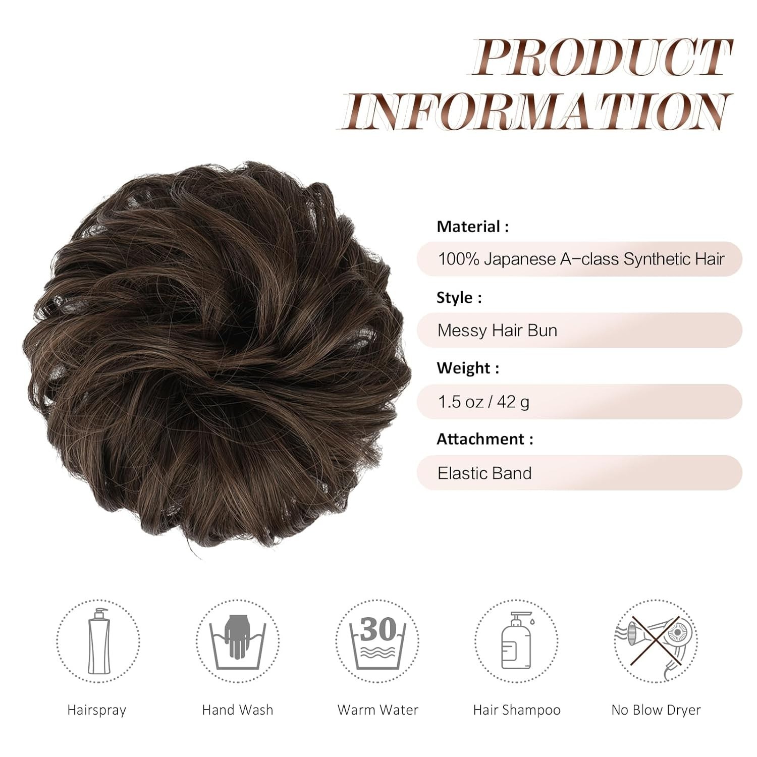 Stylish Wavy Synthetic Bun Hair Piece – Dark Brown & Light Auburn Mixed 1.30 oz