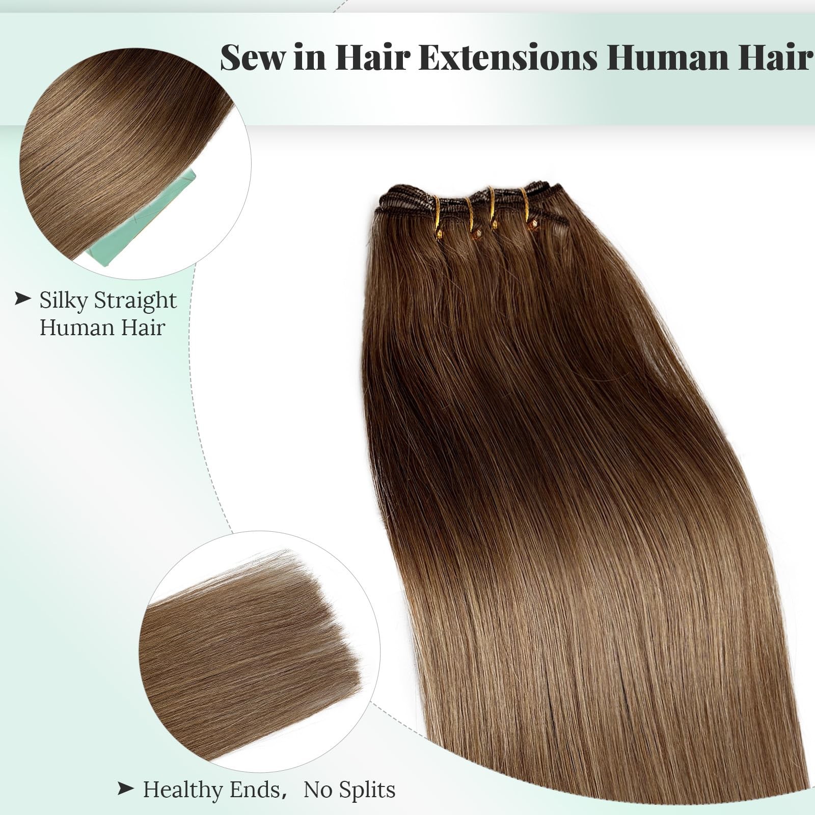 Licoville Ash Brown Hair Extensions Weft Sew In Human Hair Bundles Straight 20