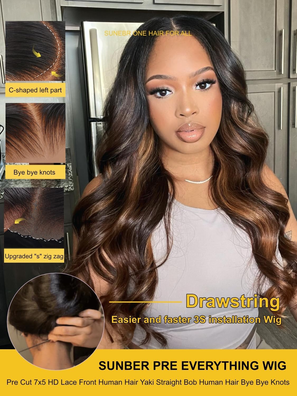 16-Inch Ombre Brown Body Wave Glueless Balayage Wig – HD Lace Front, 150% Densit