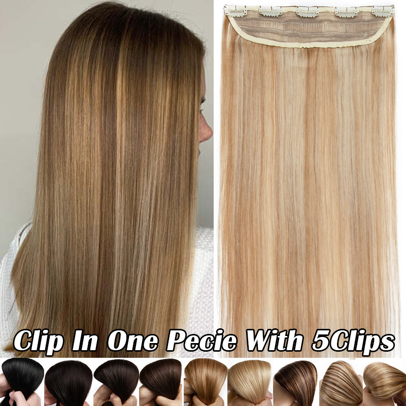 8-24″ One Piece THICK Clip In 100% Remy Human Hair Extensions Full Head Straight